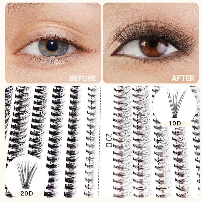 Bodermincer Lash Extension 240pcs C Curl 10D/20D Cluster 8/9/10/11/12mm,10/11/12/13/14mm,12/13/14/15/16mm Mixed Individual Cluster Lashes (10D+20D 8/9/10/11/12mm and Under Eyelashes) - Image 3